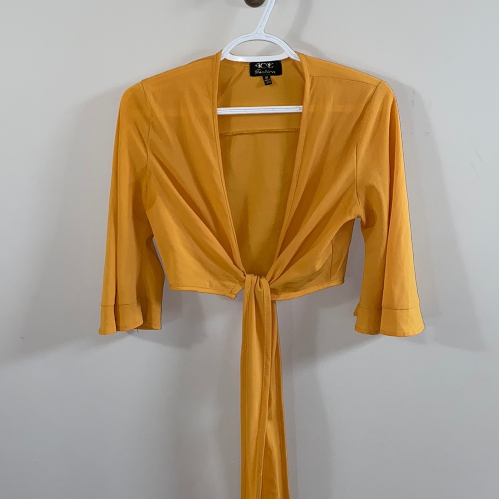 Yellow front tie crop top